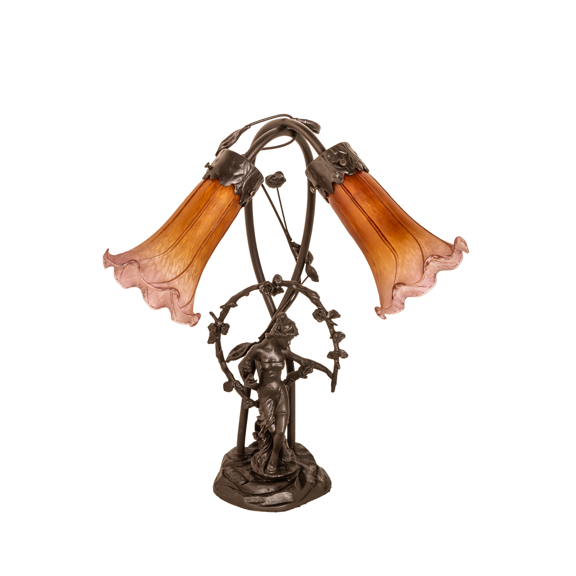 17-inch Tiffany Glass Table Lamp Amber/Purple Pond Trellis Girl Accent lights ff