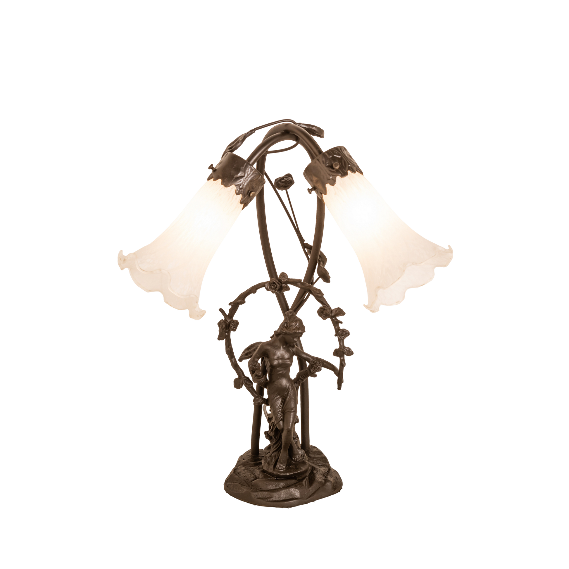 17-inch Tiffany Style Table Lamp White Pond Lily Trellis Girl Accent by Meyda Lighting