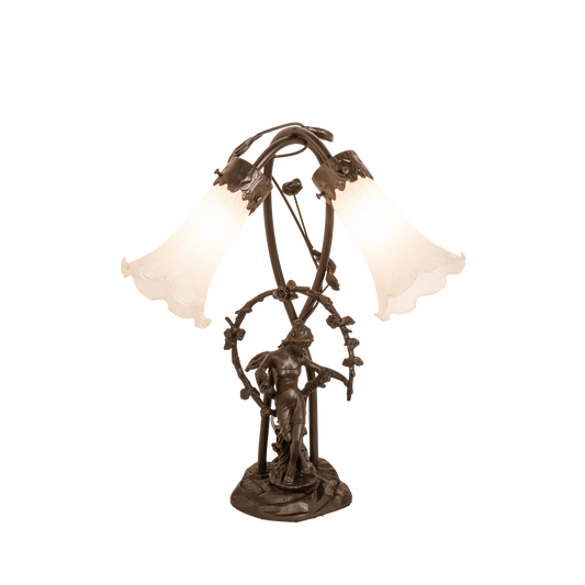 17-inch Tiffany Style Table Lamp White Pond Lily Trellis Girl Accent by Meyda Lighting