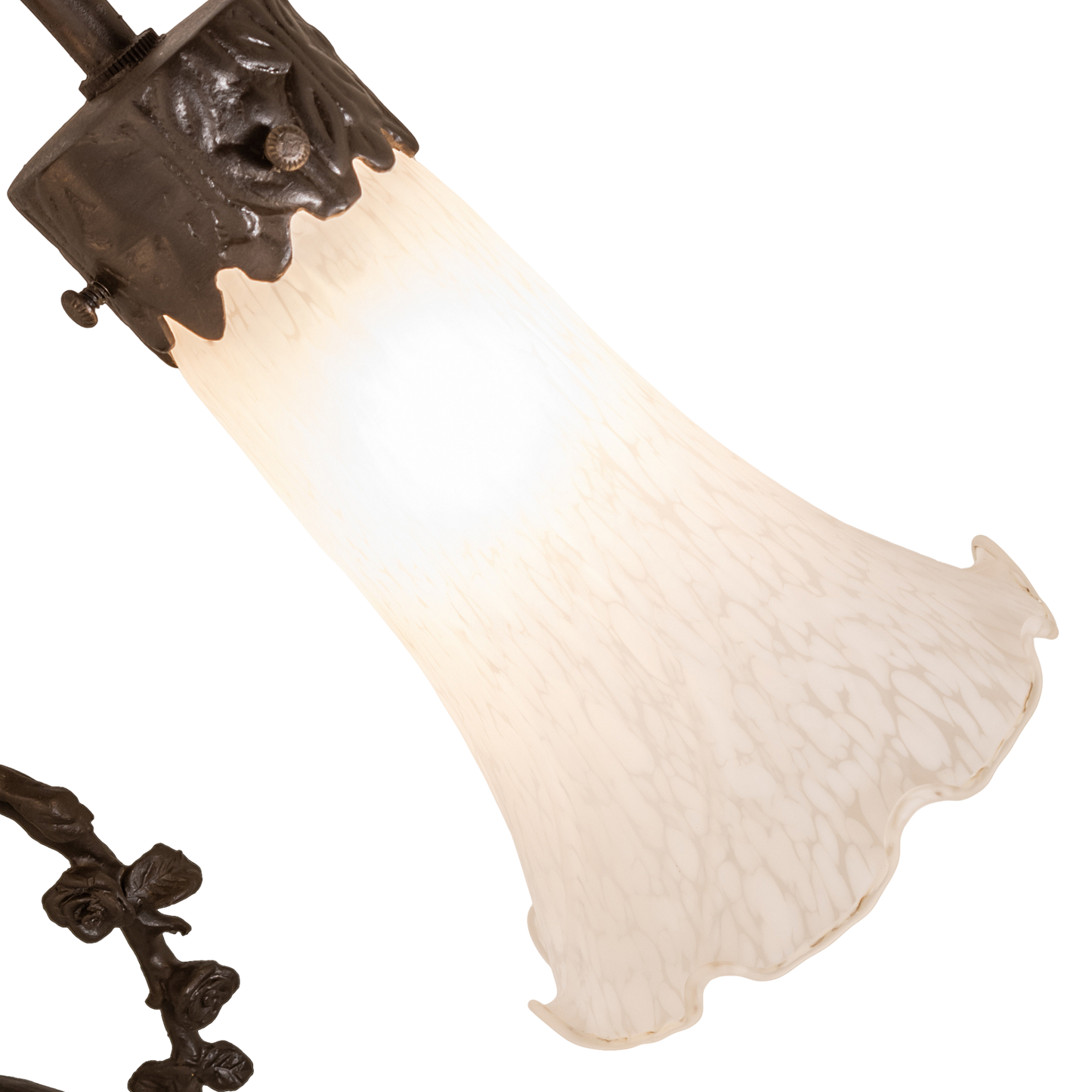 17-inch Tiffany Style Table Lamp White Pond Lily Trellis Girl Accent closeup of shade.
