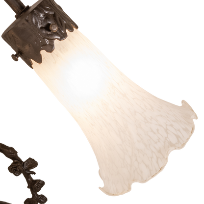17-inch Tiffany Style Table Lamp White Pond Lily Trellis Girl Accent closeup of shade.