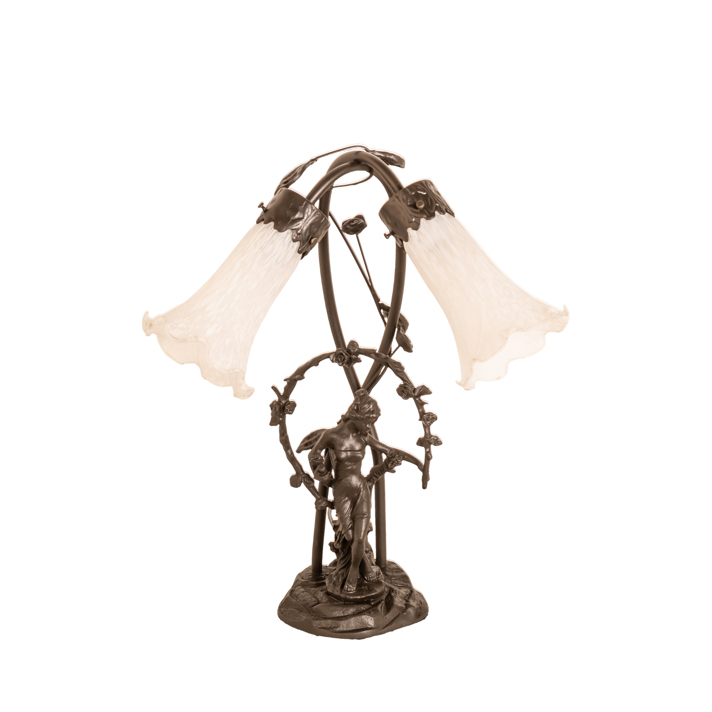 17-inch Tiffany Style Table Lamp White Pond Lily Trellis Girl Accent lights off