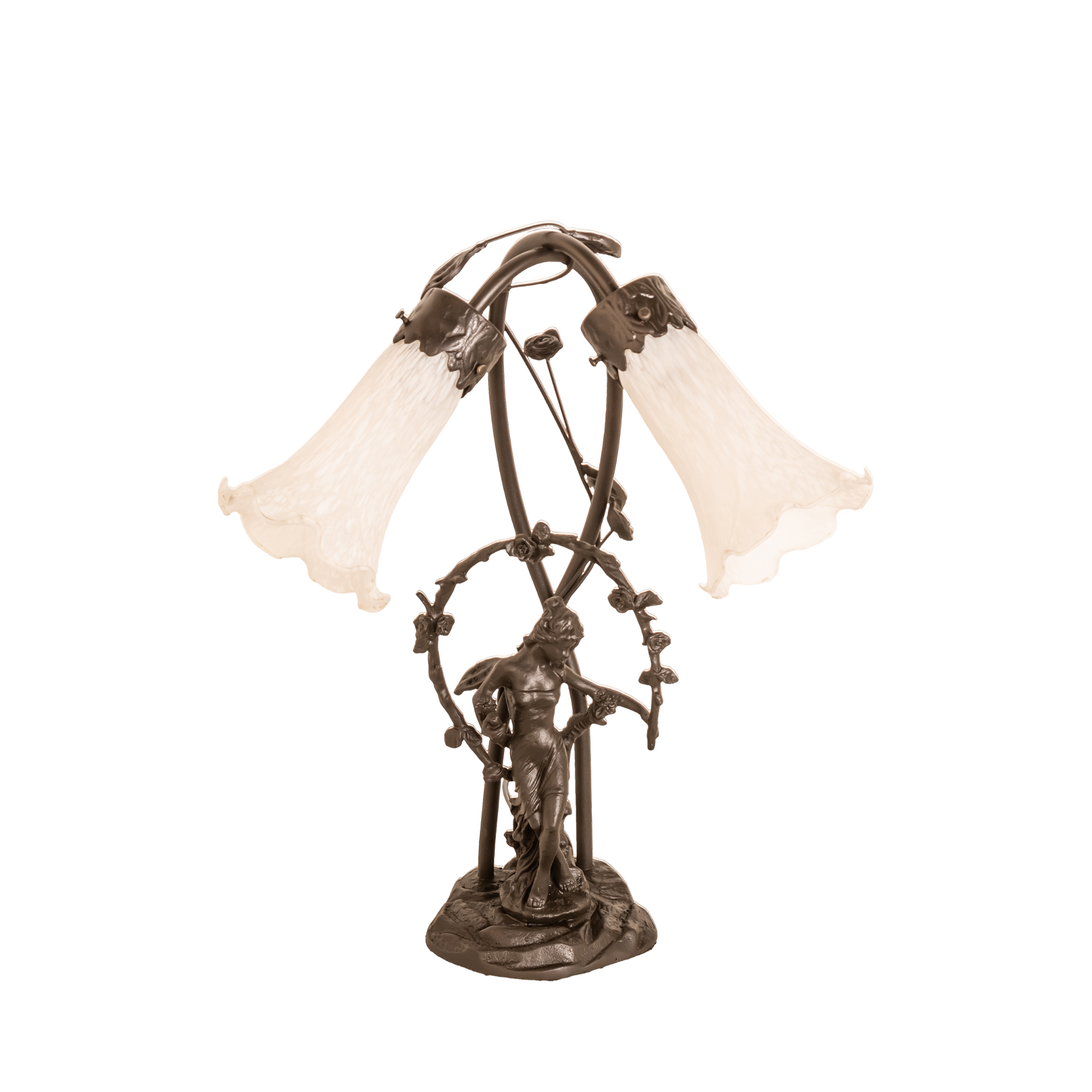17-inch Tiffany Style Table Lamp White Pond Lily Trellis Girl Accent lights off