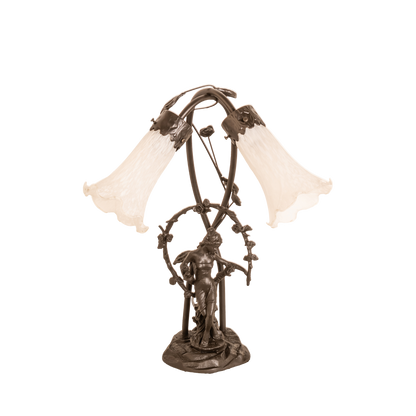17-inch Tiffany Style Table Lamp White Pond Lily Trellis Girl Accent lights off