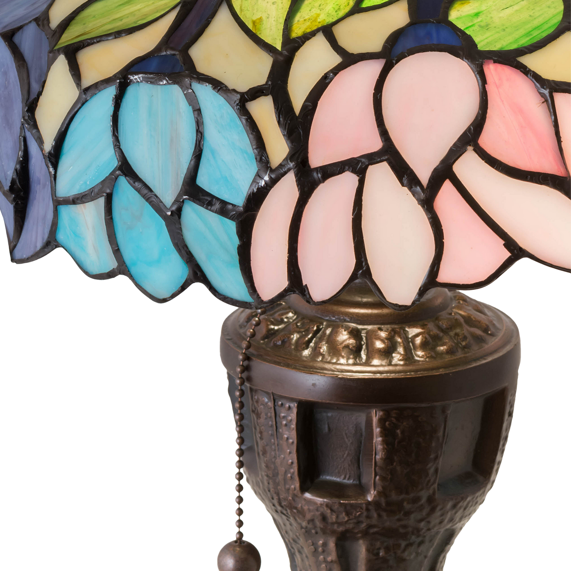 17-inch Tiffany Table Lamp 17 inch Wisteria. Close up of glass shade. 