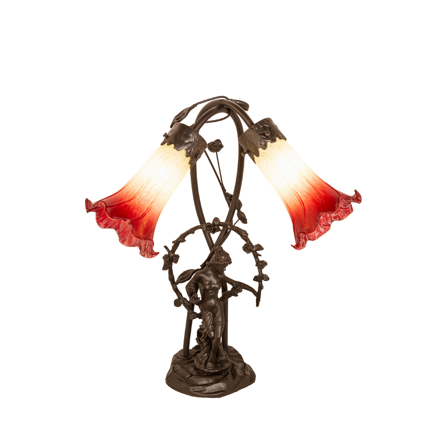 17-inch Tiffany Table Lamp Seafoam/Cranberry Pond Lily Trellis Girl Accent by Meyda Lighting