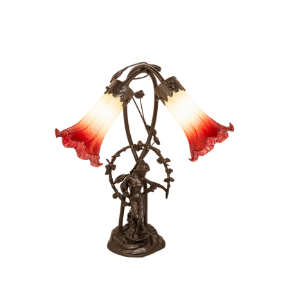 17-inch Tiffany Table Lamp Seafoam/Cranberry Pond Lily Trellis Girl Accent by Meyda Lighting