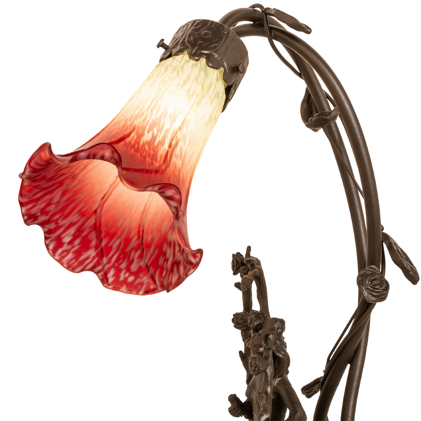 17-inch Tiffany Table Lamp Seafoam/Cranberry Pond Lily Trellis Girl Accent closeup of shade