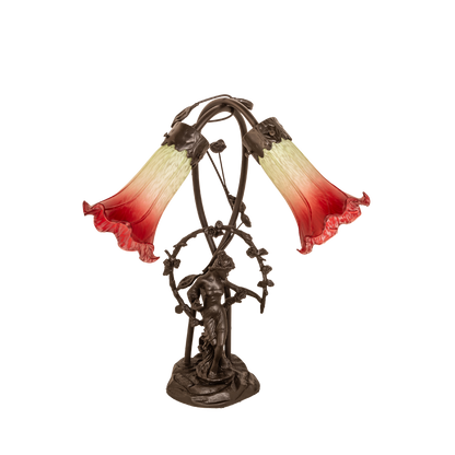 17-inch Tiffany Table Lamp Seafoam/Cranberry Pond Lily Trellis Girl Accent lights off