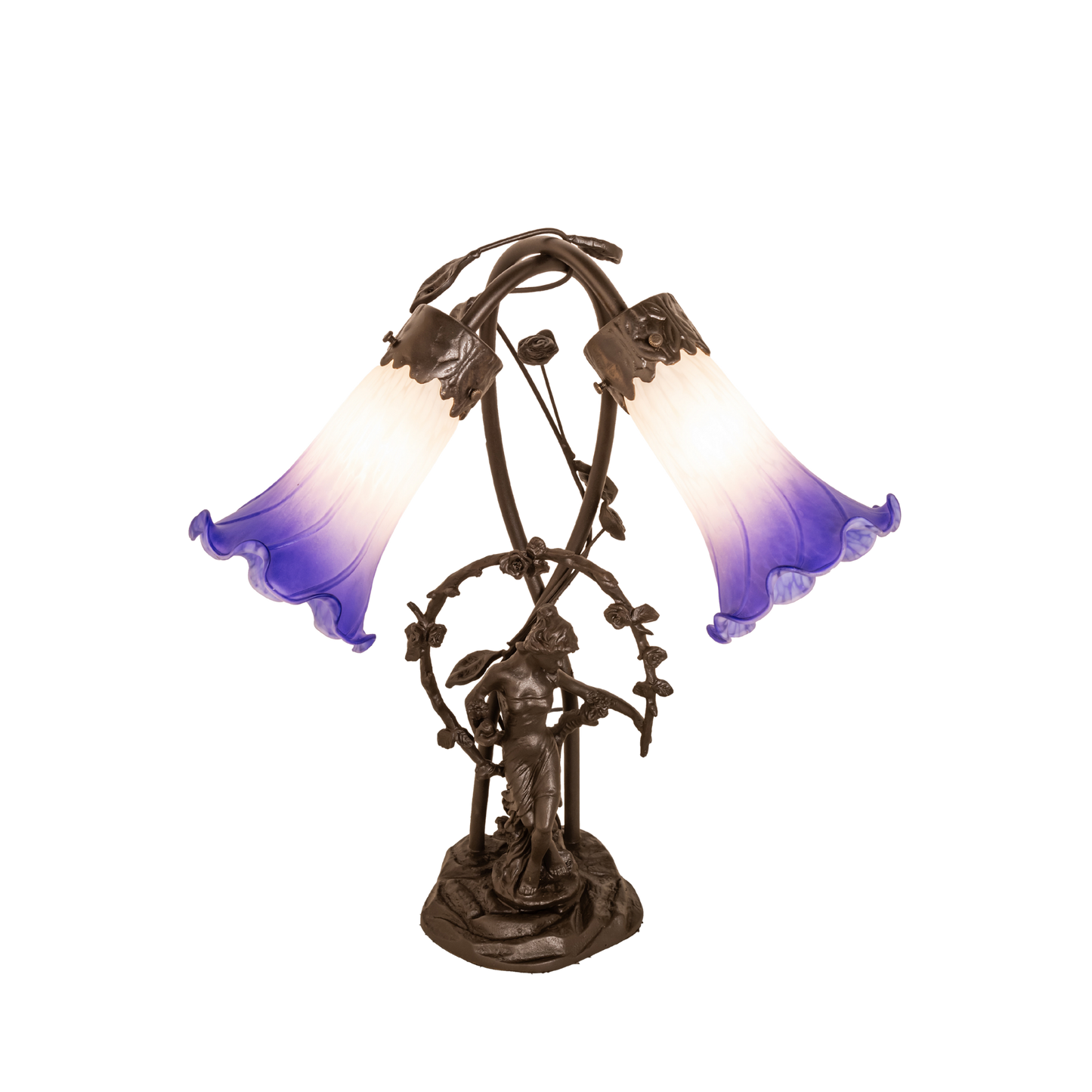 17-inch tiffany glass table lamp Blue/White Pond Lily Trellis Girl Accent by Meyda Tiffany