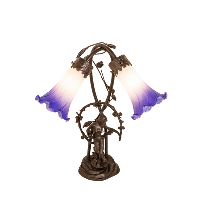 17-inch tiffany glass table lamp Blue/White Pond Lily Trellis Girl Accent by Meyda Tiffany