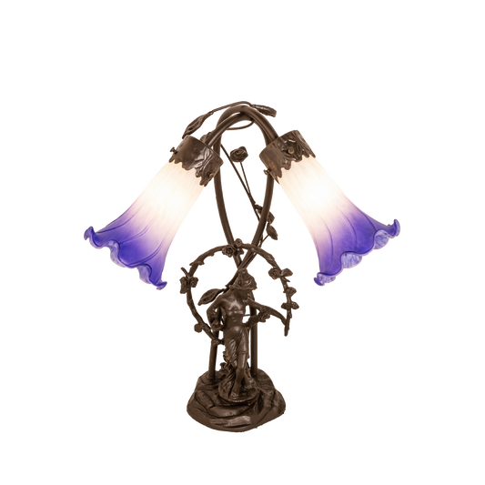 17-inch tiffany glass table lamp Blue/White Pond Lily Trellis Girl Accent by Meyda Tiffany