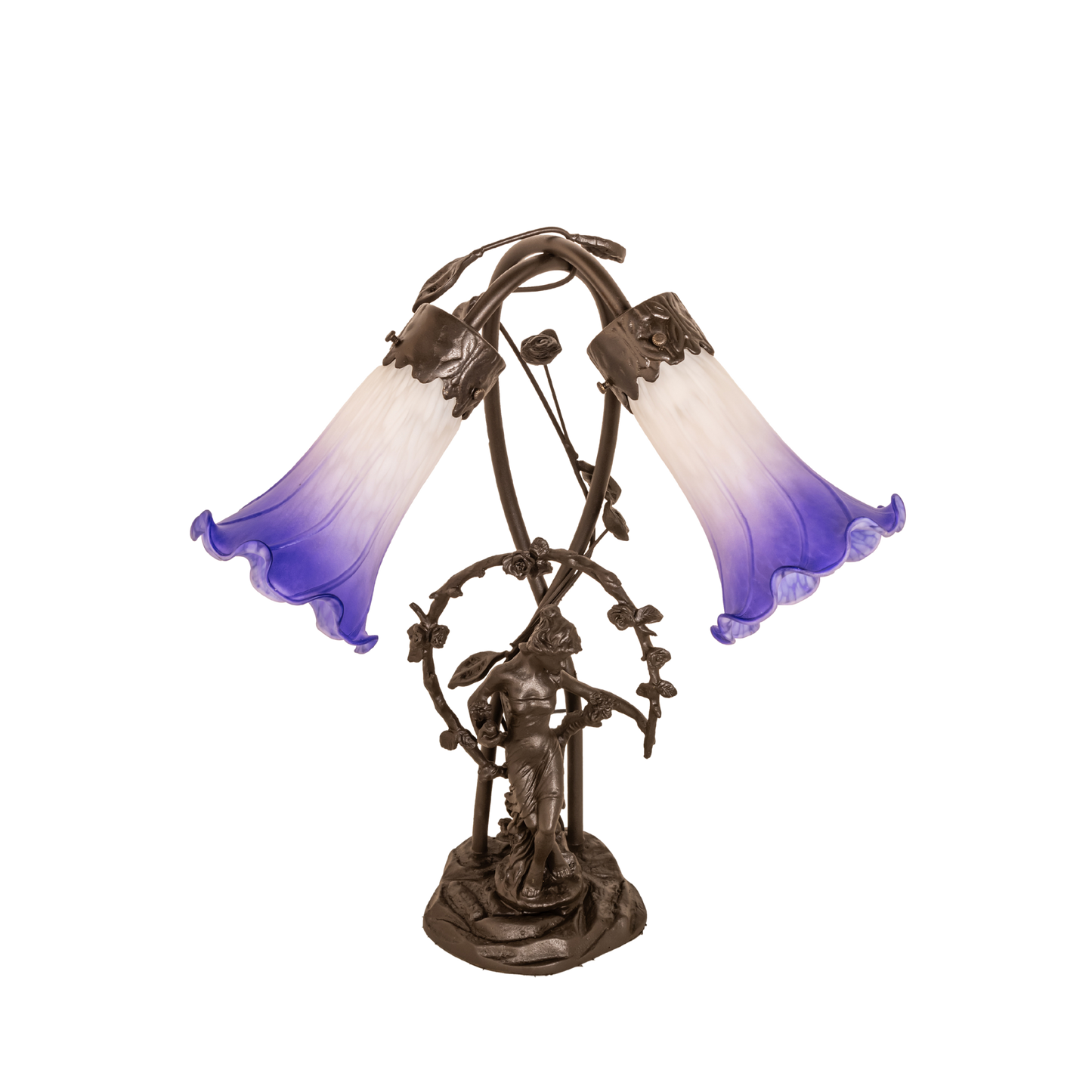 17-inch tiffany glass table lamp Blue/White Pond Lily Trellis Girl Accent lights off
