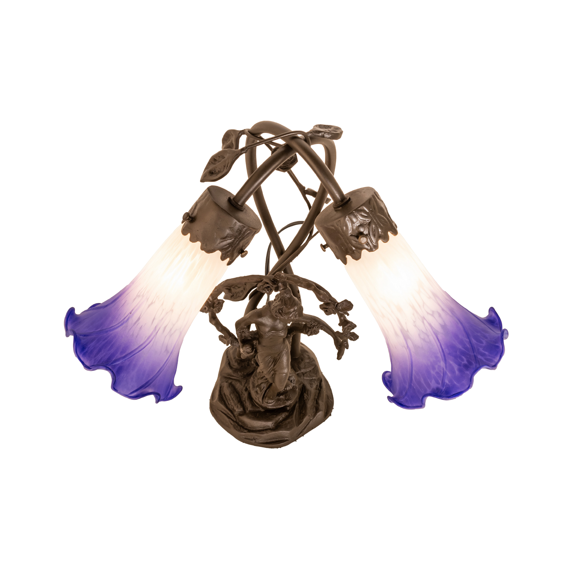 17-inch tiffany glass table lamp Blue/White Pond Lily Trellis Girl Accent top down view