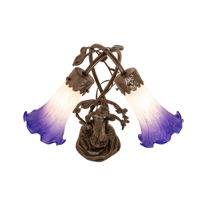 17-inch tiffany glass table lamp Blue/White Pond Lily Trellis Girl Accent top down view