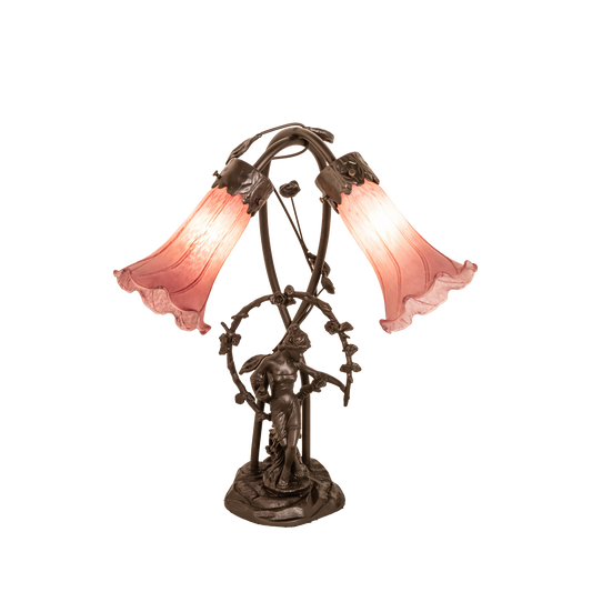 17-inch tiffany side table lamp Lavender y Pond Lily Trellis Girl Accent by Meyda Lighting