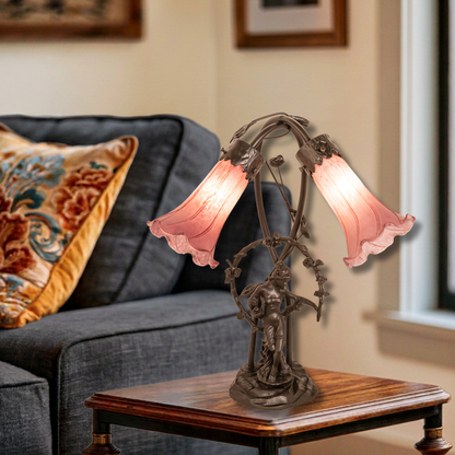 17-inch tiffany side table lamp Lavender y Pond Lily Trellis Girl Accent on end table living room