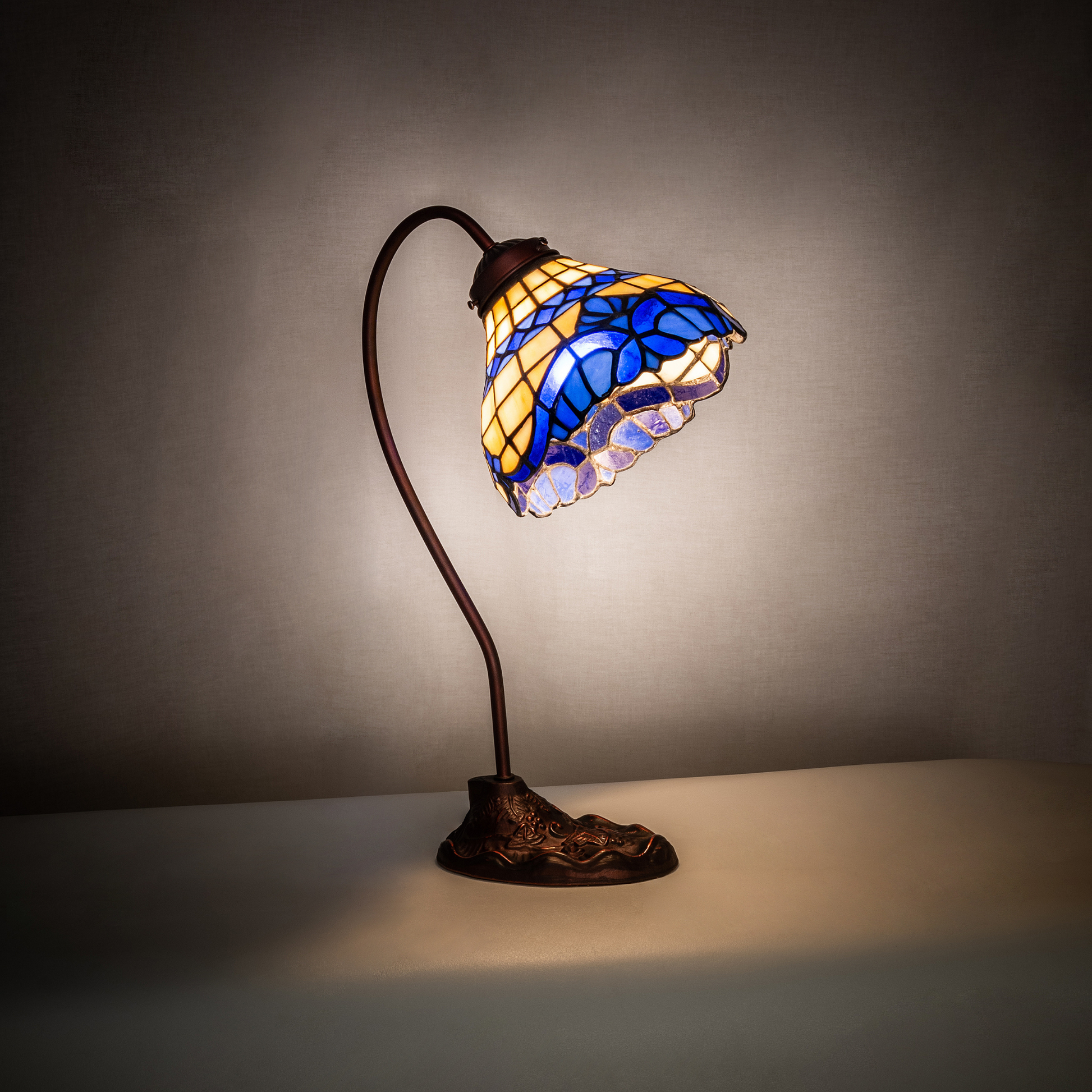 18-inch tiffany desk lamp baroque on dark background. 