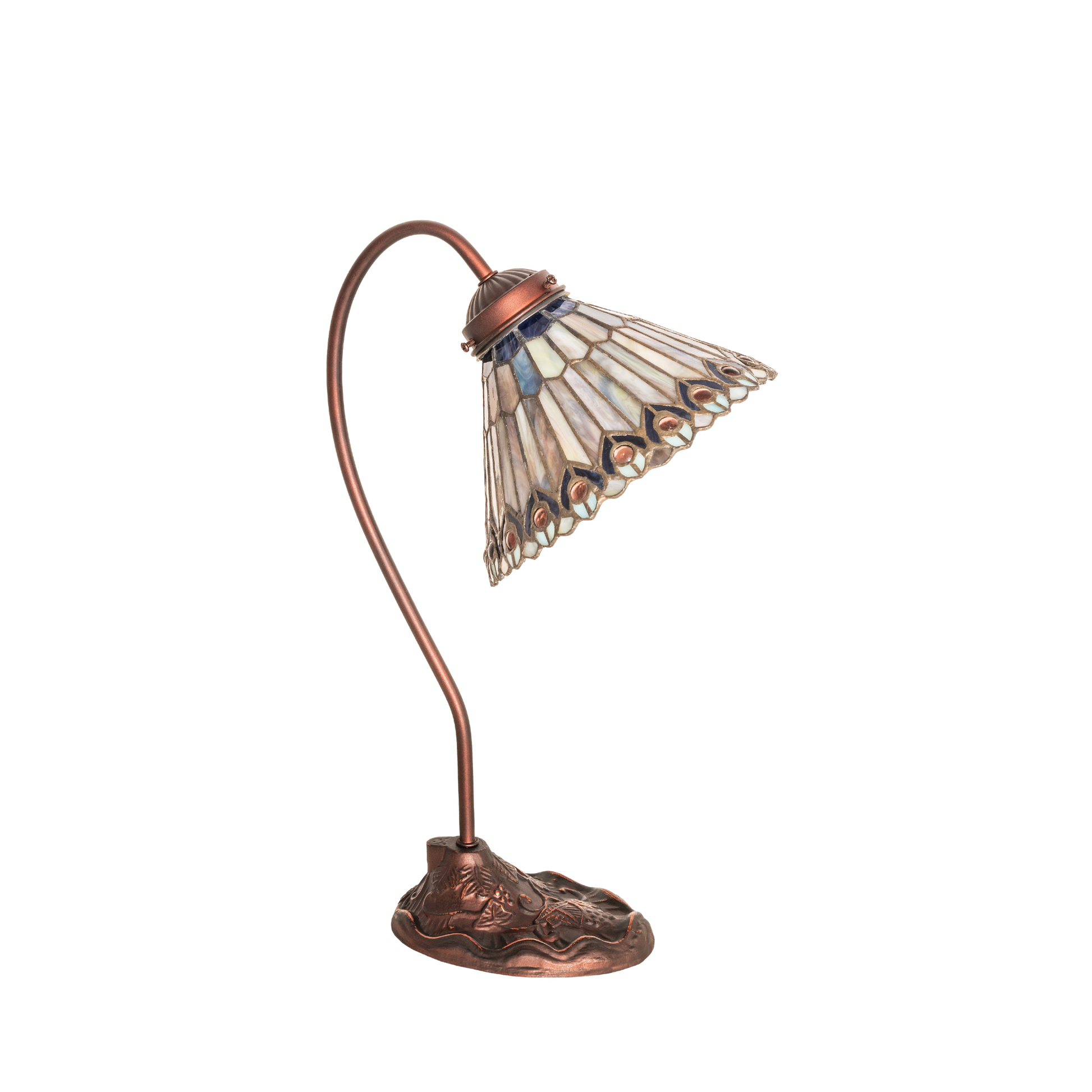 18-inch tiffany desk lamp peacock jeweled. Lamp light off. 