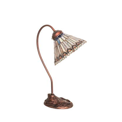 18-inch tiffany desk lamp peacock jeweled. Lamp light off. 