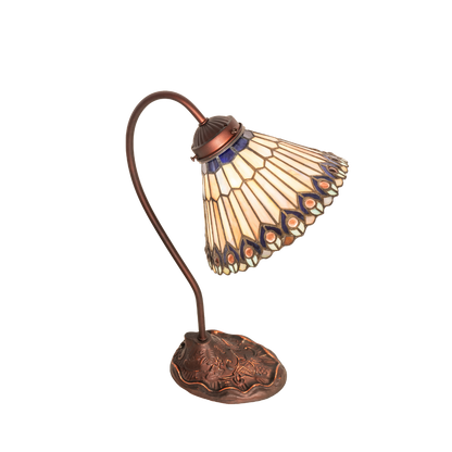 18-inch tiffany desk lamp peacock jeweled. Top down view. 