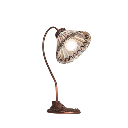 18-inch tiffany desk lamp peacock jeweled. Upward view. 