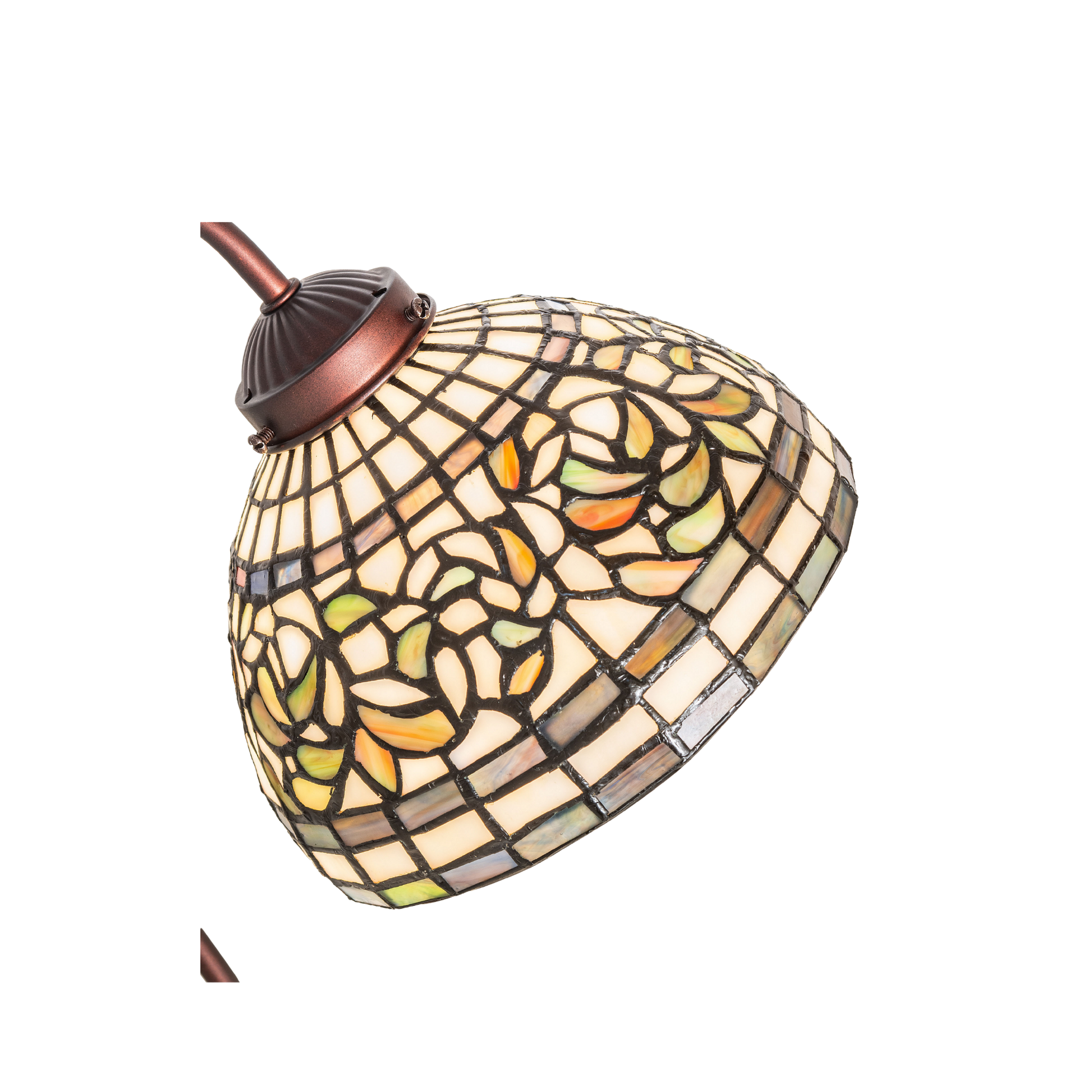 18-inch tiffany desk lamp turning leaf. Close up glass shade. 