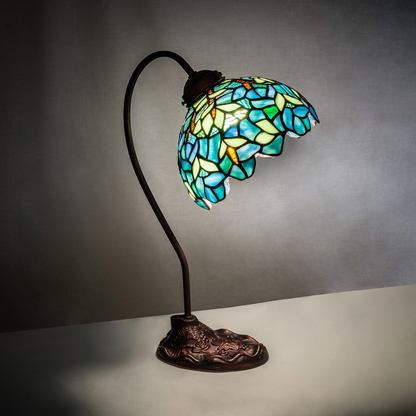 18-inch tiffany desk lamp wisteria nightfall on dark background. 