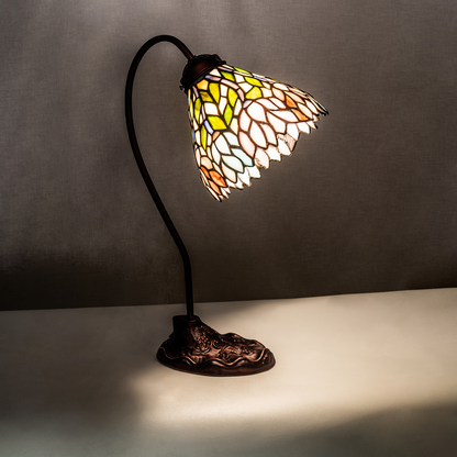 18-inch tiffany desk lamp wisteria on dark background.