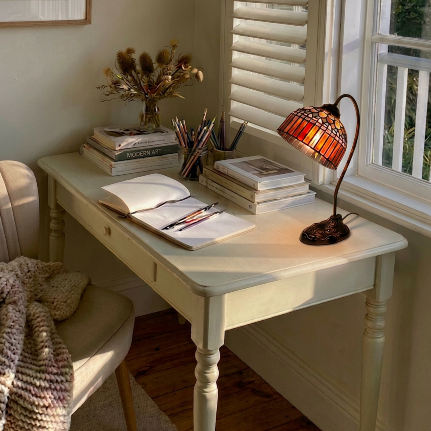 18 inch tiffany desk lamp candice on desk in home office. 