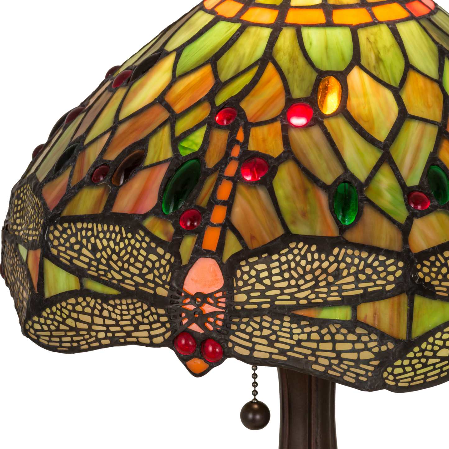 18 inch tiffany dragonfly lamp. Close up of glass shade. 