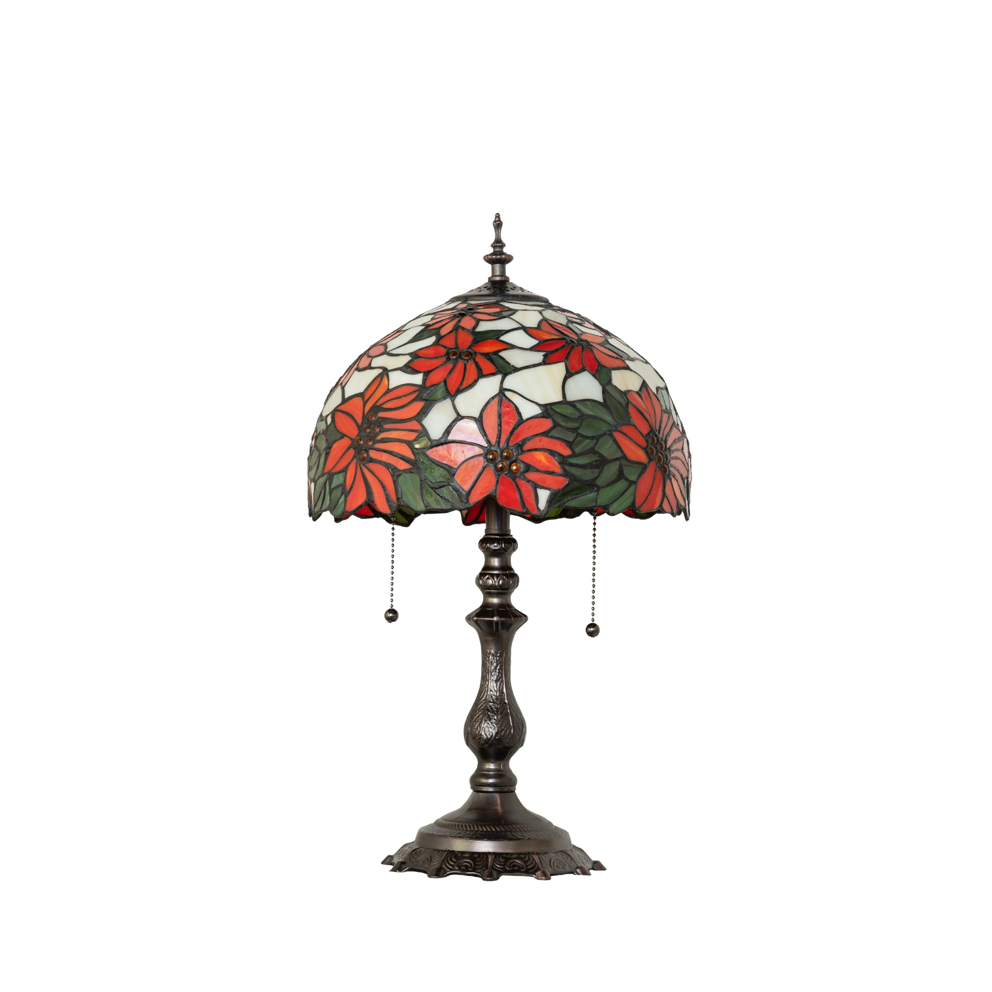 20-inch Tiffany Table Lamp Poinsettia. Lamp lights off