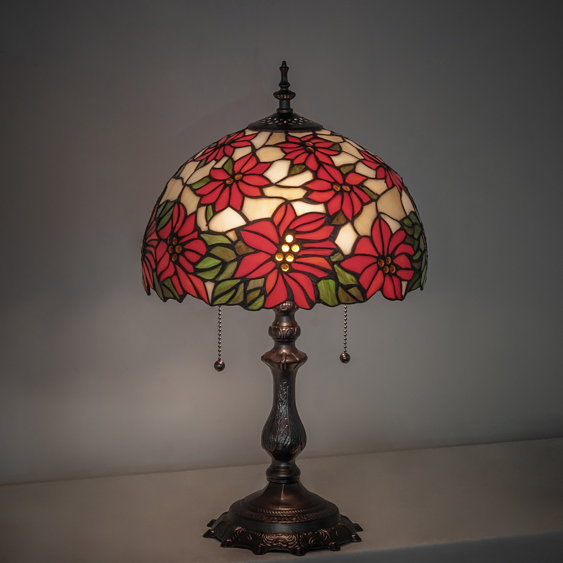 20-inch Tiffany Table Lamp Poinsettia on dark background