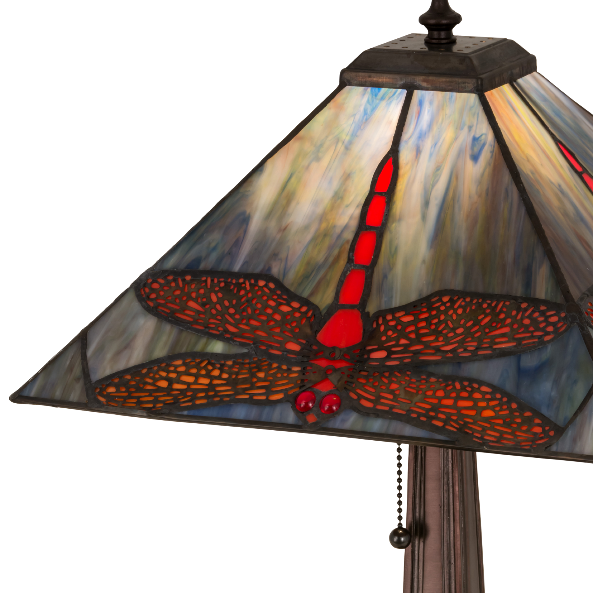 21-inch Tiffany Style Table Lamp Prairie Dragonfly closeup of shade