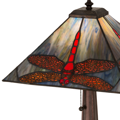 21-inch Tiffany Style Table Lamp Prairie Dragonfly closeup of shade