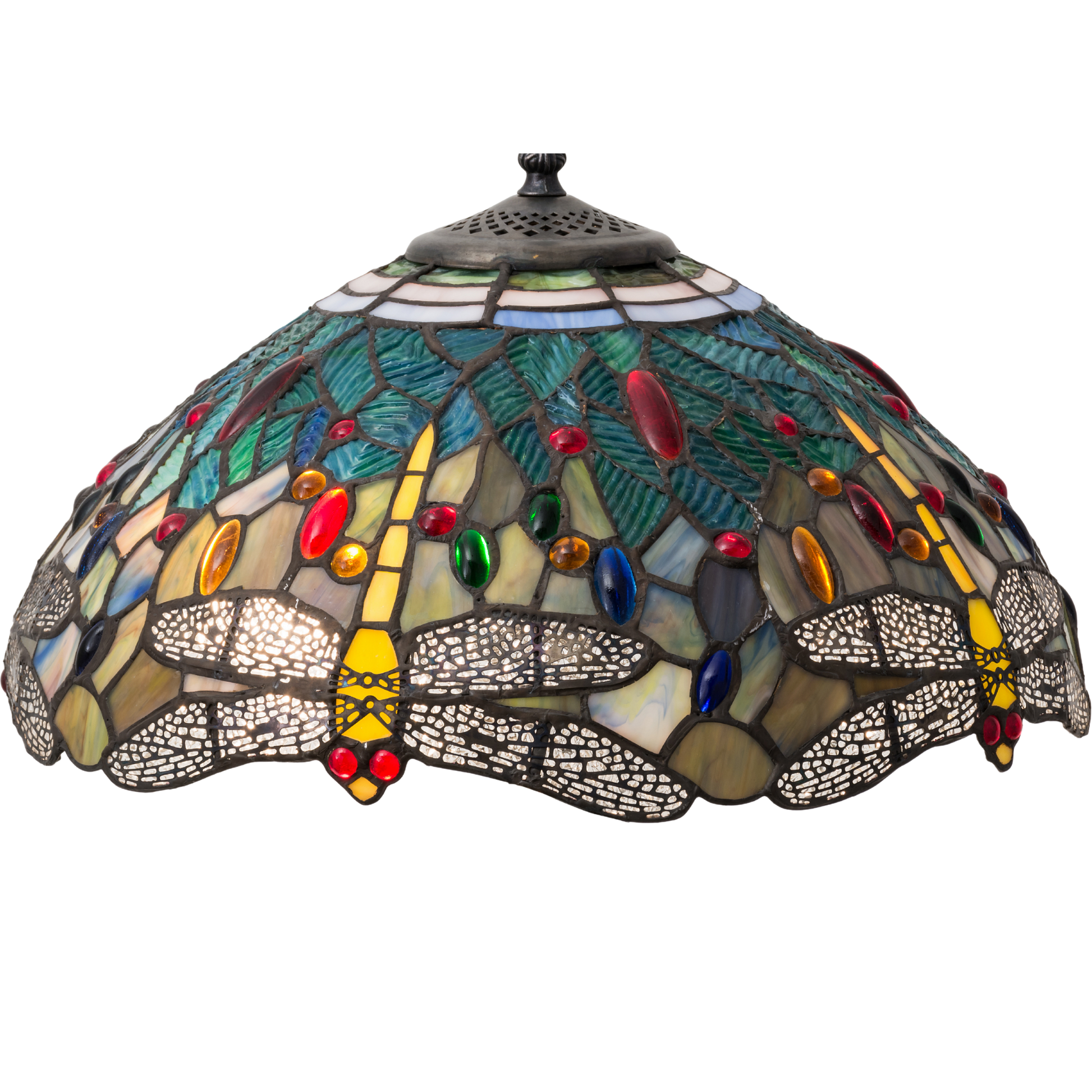 22-Inch Tiffany Table Lamp Dragonfly. Close up of glass shade. 