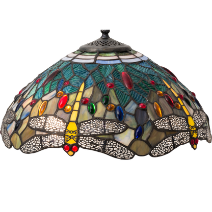 22-Inch Tiffany Table Lamp Dragonfly. Close up of glass shade. 