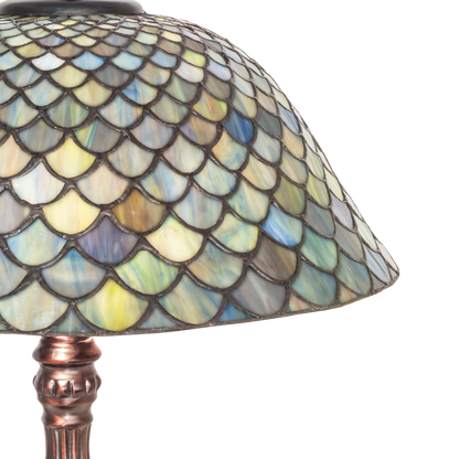 22-inch Tiffany Stained Glass Table Lamp Fishscale closeup of shade