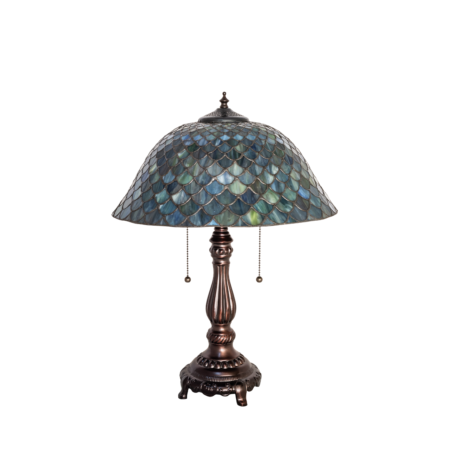 22-inch Tiffany Stained Glass Table Lamp Fishscale with lights off