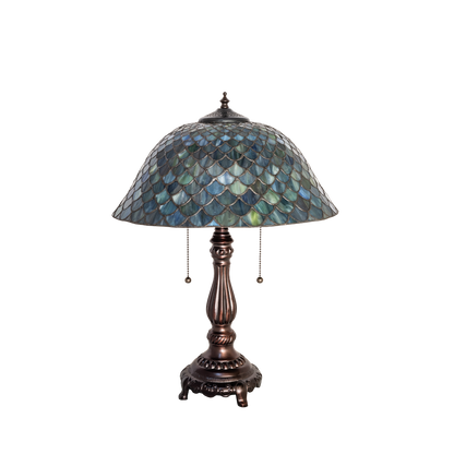 22-inch Tiffany Stained Glass Table Lamp Fishscale with lights off