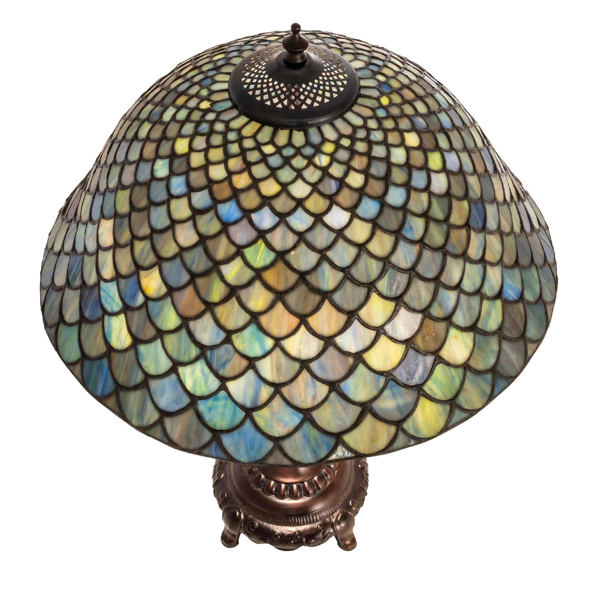 22-inch Tiffany Stained Glass Table Lamp Fishscale top down view