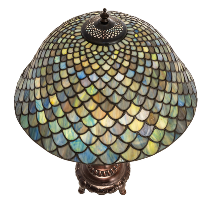22-inch Tiffany Stained Glass Table Lamp Fishscale top down view