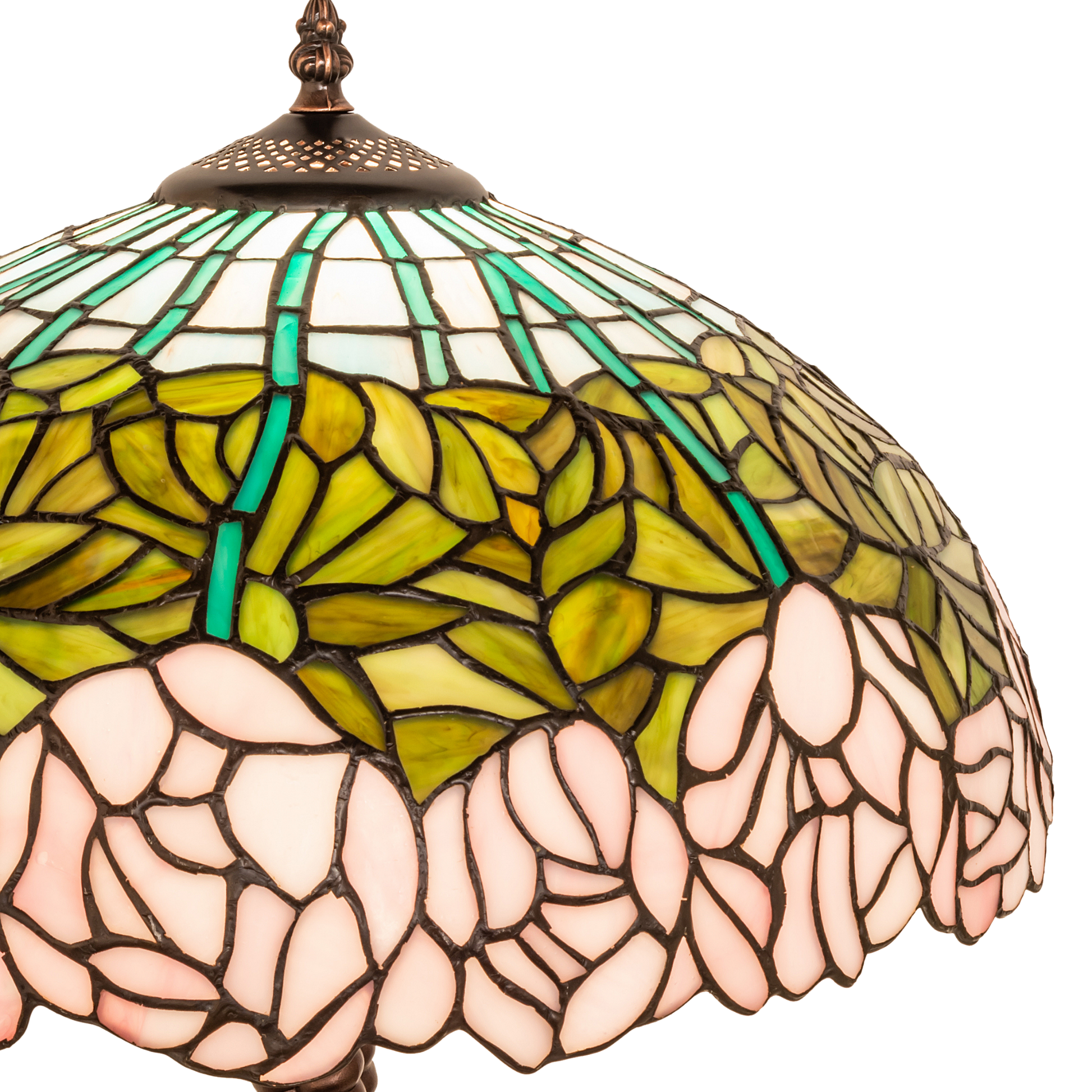 23-inch Tiffany Glass Table Lamp Cabbage Rose closeup of shade