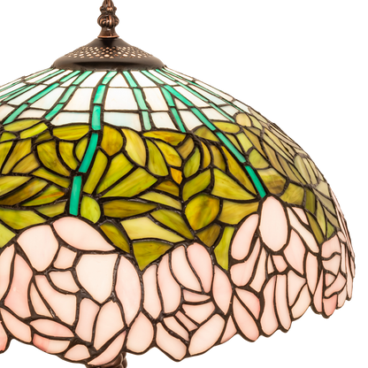 23-inch Tiffany Glass Table Lamp Cabbage Rose closeup of shade