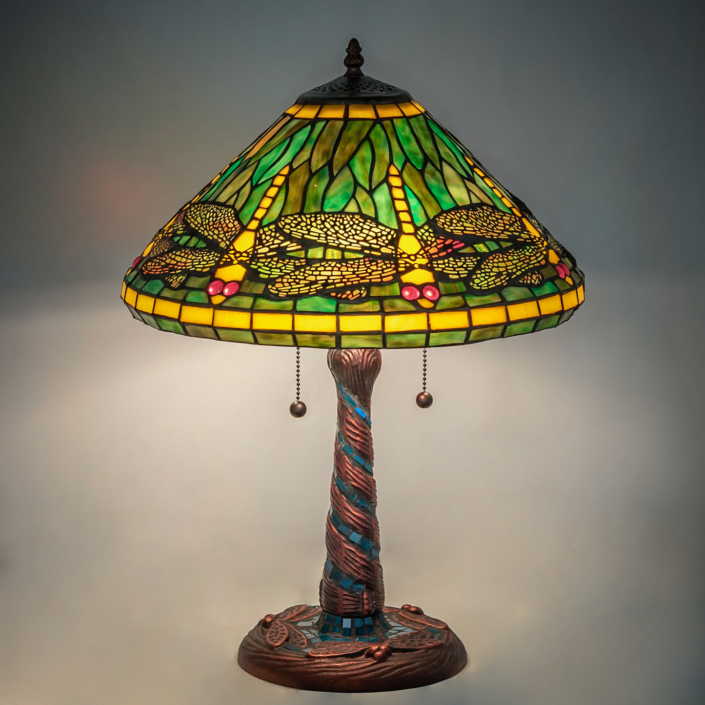 23-inch Tiffany Table Lamp Dragonfly on dark background