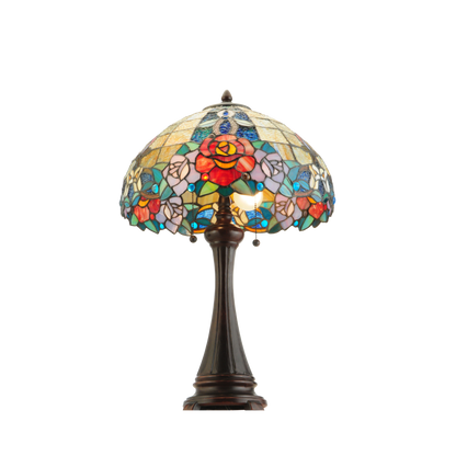25-inch tabletop tiffany lamp Rose Vine angled up view