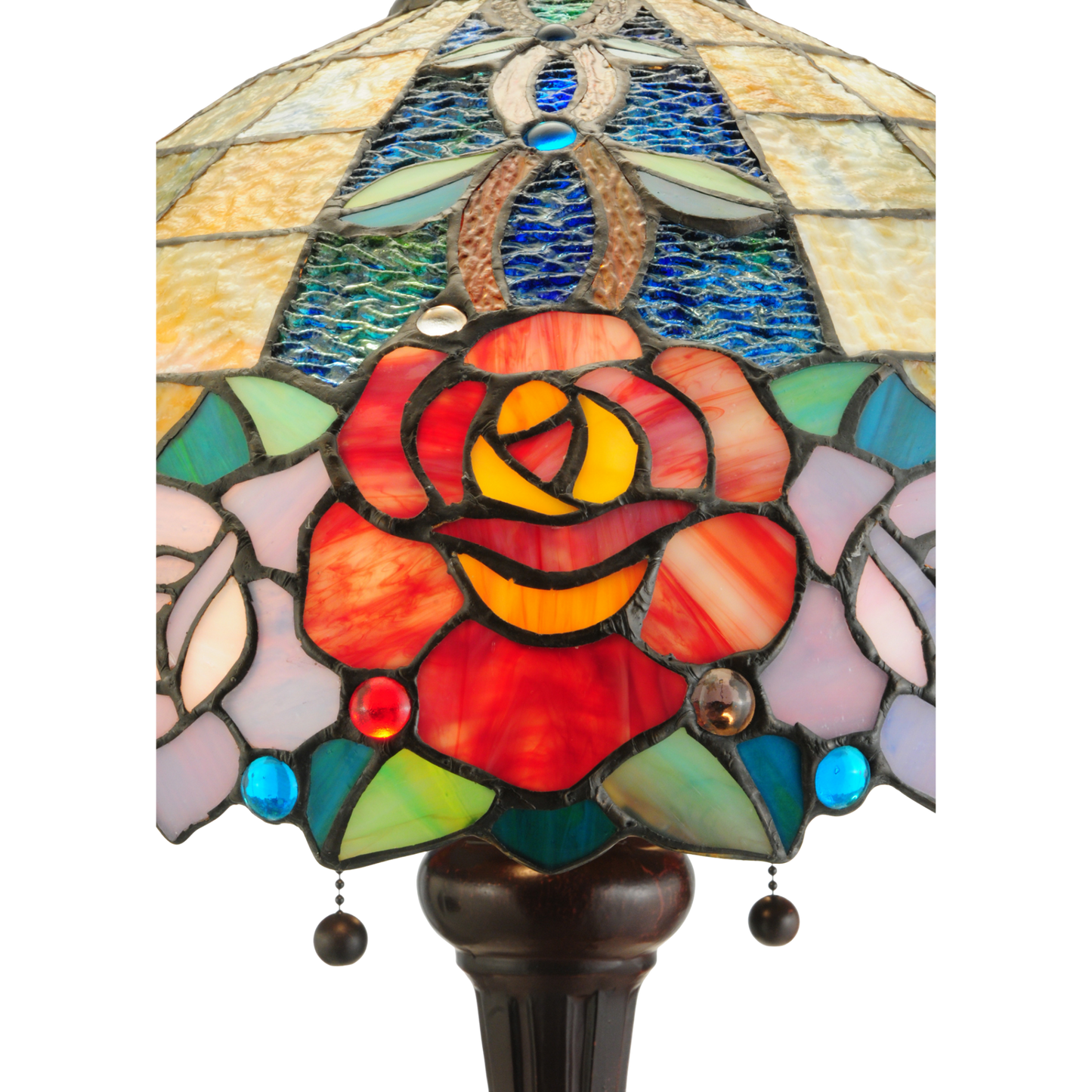 25-inch tabletop tiffany lamp Rose Vine closeup of rose on shade