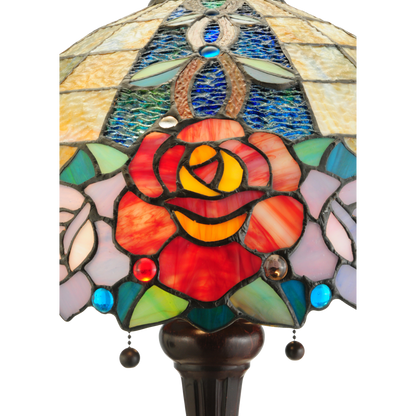 25-inch tabletop tiffany lamp Rose Vine closeup of rose on shade