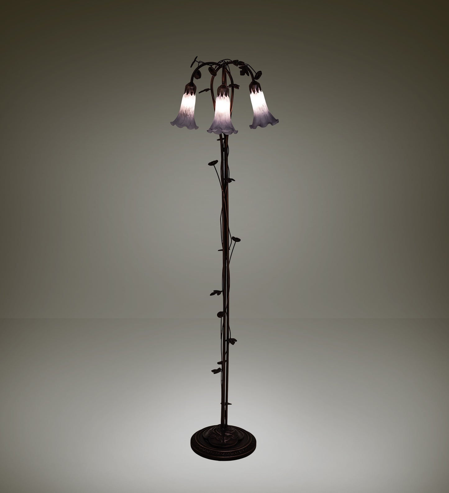 58-inch Tiffany Floor Lamp Gray Pond Lily Three Light Design by Meyda Lighting