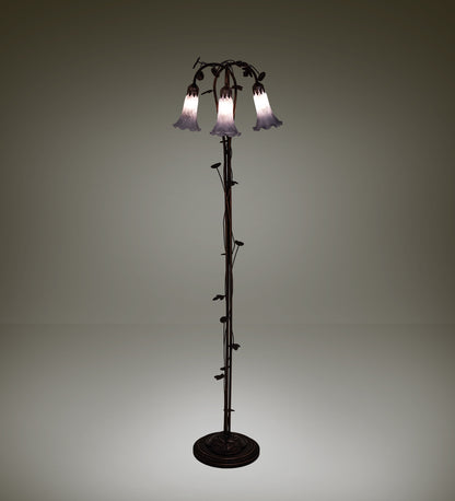 58-inch Tiffany Floor Lamp Gray Pond Lily Three Light Design by Meyda Lighting